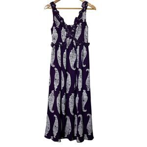 Tory Burch Maxi Dress Size 2 Petula Silk Tank Ruffles Light Flowy Purple White